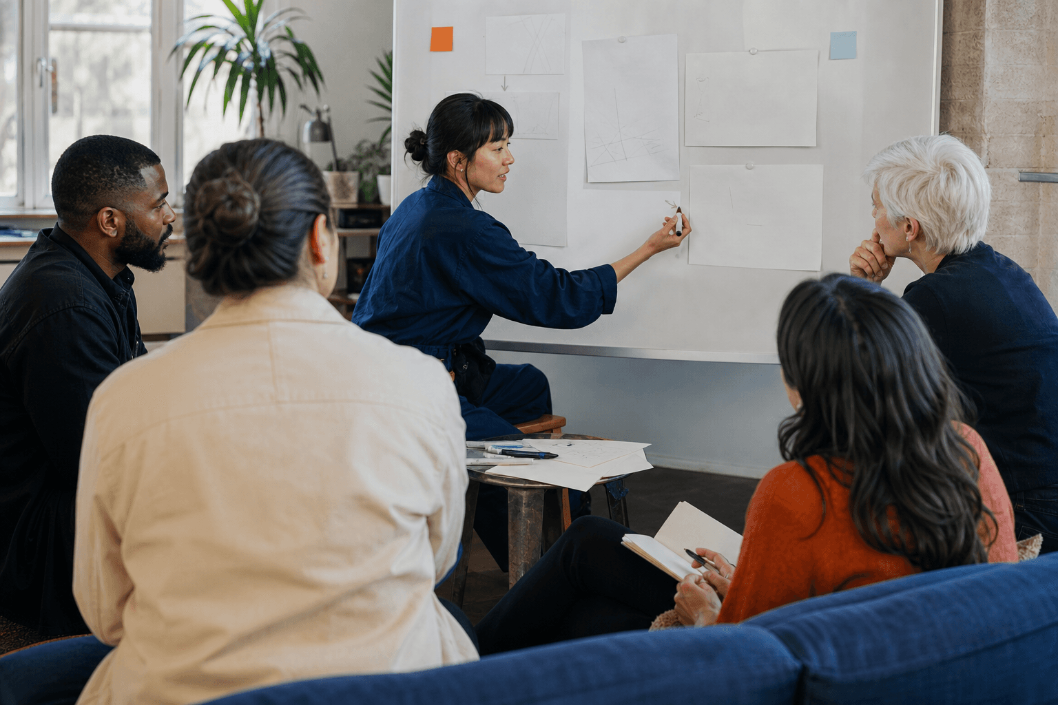 A small group openly sharing unfinished work in a learning session