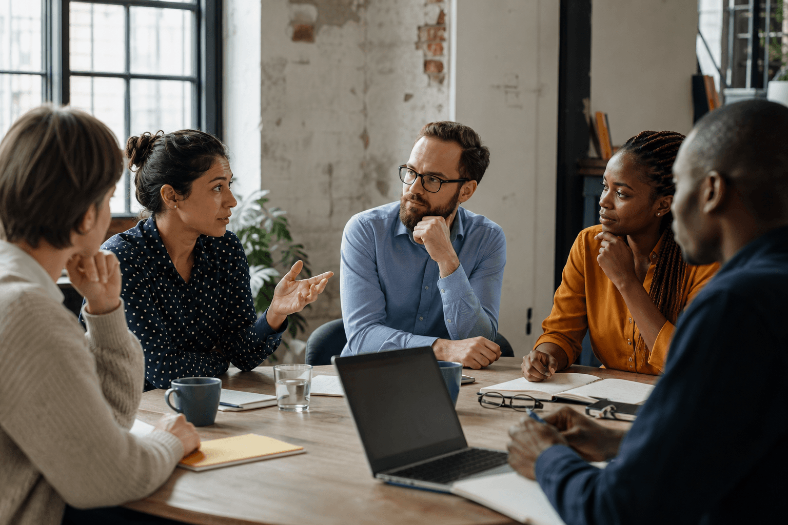 A team listening as a colleague offers a different view